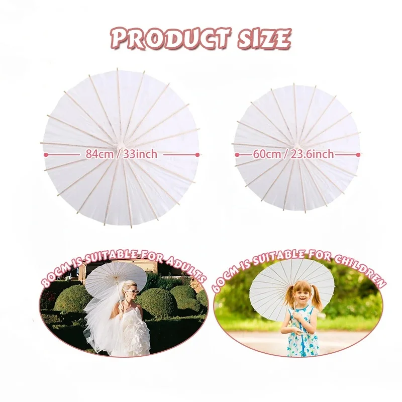10-30PCS Paper Parasol Chinese Paper Umbrellas DIY White Umbrella Photography Props Summer Whites Party Wedding Bridal 60/80cm images - 6