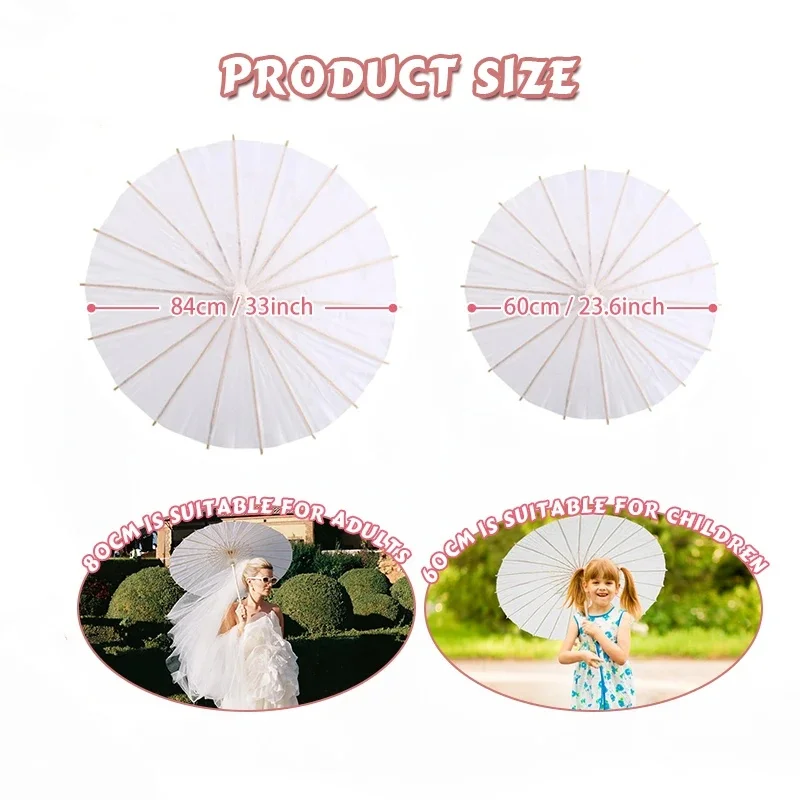 10-30PCS Paper Parasol Chinese Paper Umbrellas DIY White Umbrella Photography Props Summer Whites Party Wedding Bridal 60/80cm 6