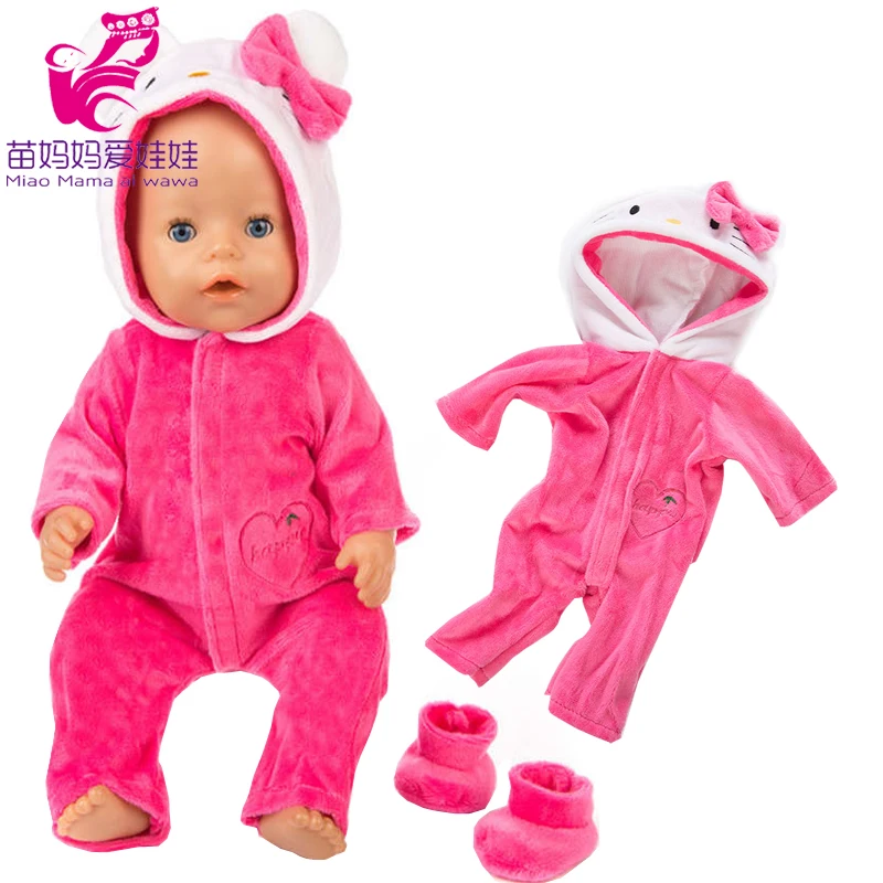 43cm Born New Baby Doll Clothes Pink Kitty Unicorn Pony Pajama Set 18 Inch Doll Clothes Baby Girl Birthday Gift 6