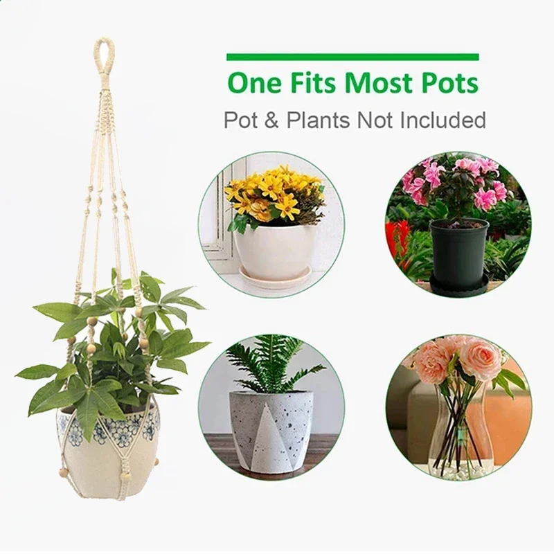 Description Picture 6 of itemGreen Plant Hanging Basket Handmade Macrame Flowerpot Net Plant Hangers Pocket Cotton Rope Wall Boho Balcony Home Garden Decor