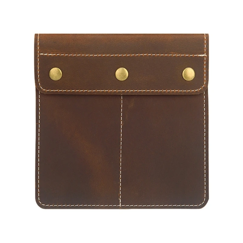 Elegant Brown Leather Watch Storage Secure Button Jewelry Storage Bag