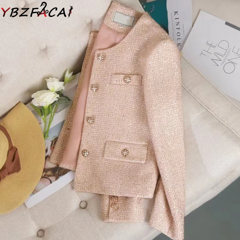 Pink Tweed Jaccket Women Autumn Winter Elegant O-neck Luxury Sequined  Jaqueta Feminina Abrigos Mujer Invierno 2023 Rebajas - AliExpress