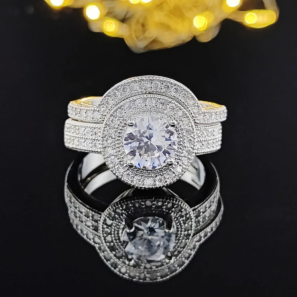 New Desgin Moonso silver color bride Wedding Rings Set Bridal Classic Engagement Band Ring For Women Luxury Jewelry R4426
