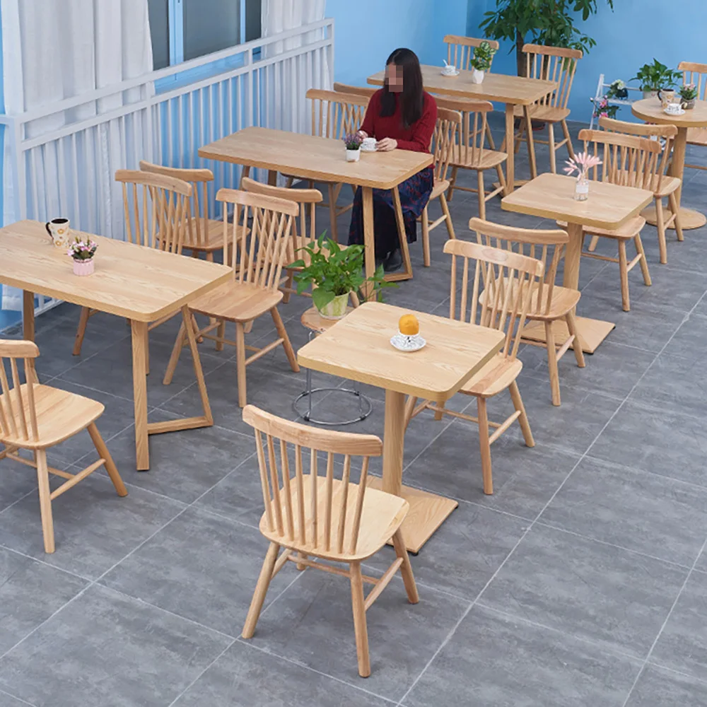 Solid Wood Windsor Chair Table and Chair Combination Dessert Shop Dining Commercial Furniture
