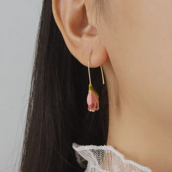 Vintage Enamel Colored Flower Drop Earings for Women Stylish Dripping Petal Statement Hook Earring Jewelry Gift for Her