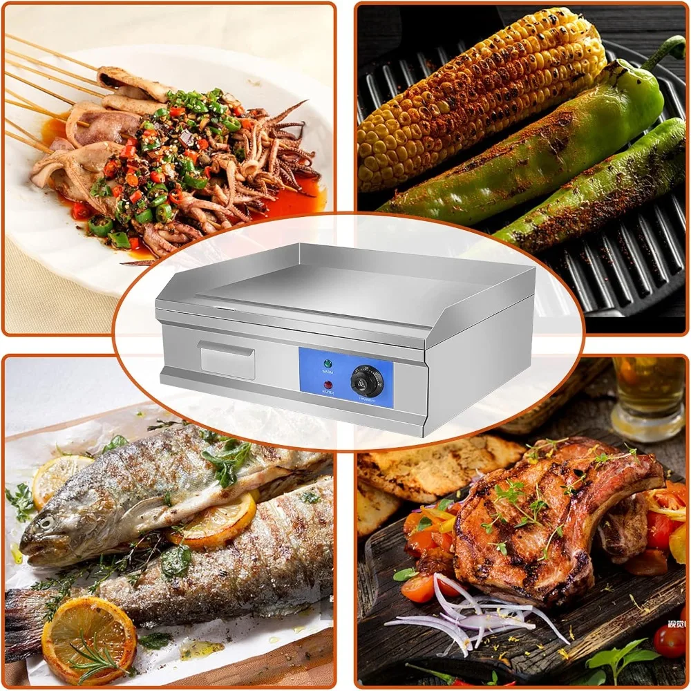 3000W 21.6" Electric Countertop Flat Top Griddle Grill Non-Stick Commercial Restaurant Teppanyaki Grill
