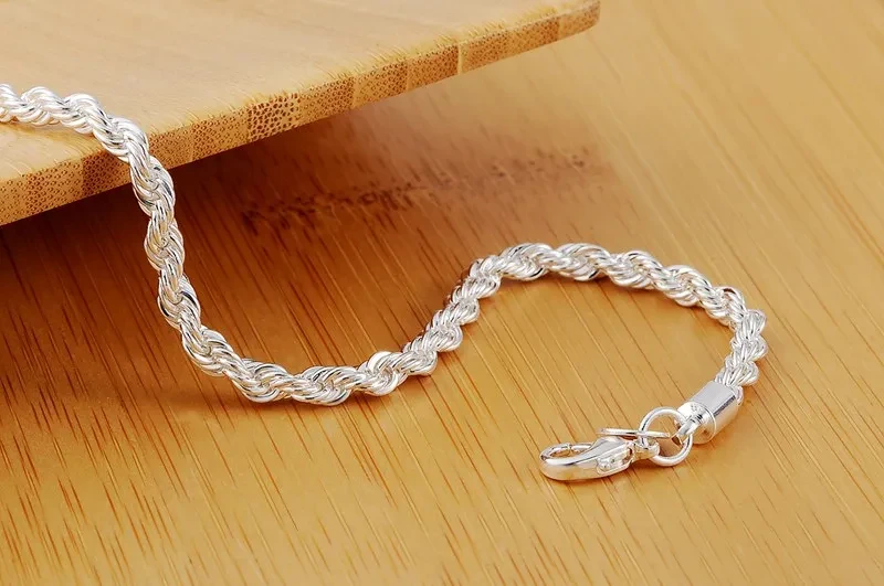 925 Sterling Silver Bracelet Fashion charm for man woman 4MM Twisted rope chain fine jewelry Wedding party Christmas gift
