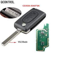 รีโมทรถยนต์แบบพับได้ QCONTROL CE0536 รุ่น 207 307 308 ปุ่มกด 2 ปุ่ม ความถี่ 433mhz ใบมีดกุญแจ VA2 สำหรับรถยนต์ Peugeot Citroen