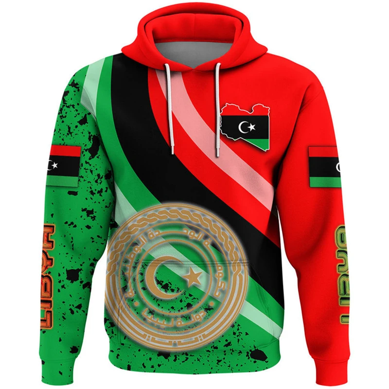 thumbnail image 1 of Sudadera con capucha con estampado de la bandera de Libia, nueva moda de primavera y otoño, sudaderas con capucha con emblema de país africano LY, sudaderas con capucha Y2K, jerséis de manga larga, 1 of 4