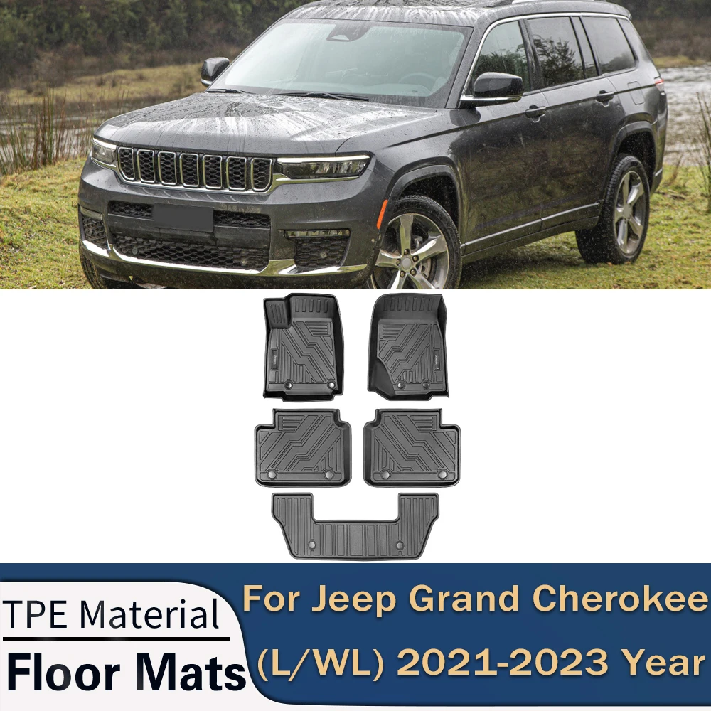 

Автомобильные коврики для Jeep Grand Cherokee L WL 2021-2023, всесезонные коврики из ТПЭ без запаха, водонепроницаемые коврики, аксессуары для интерьера