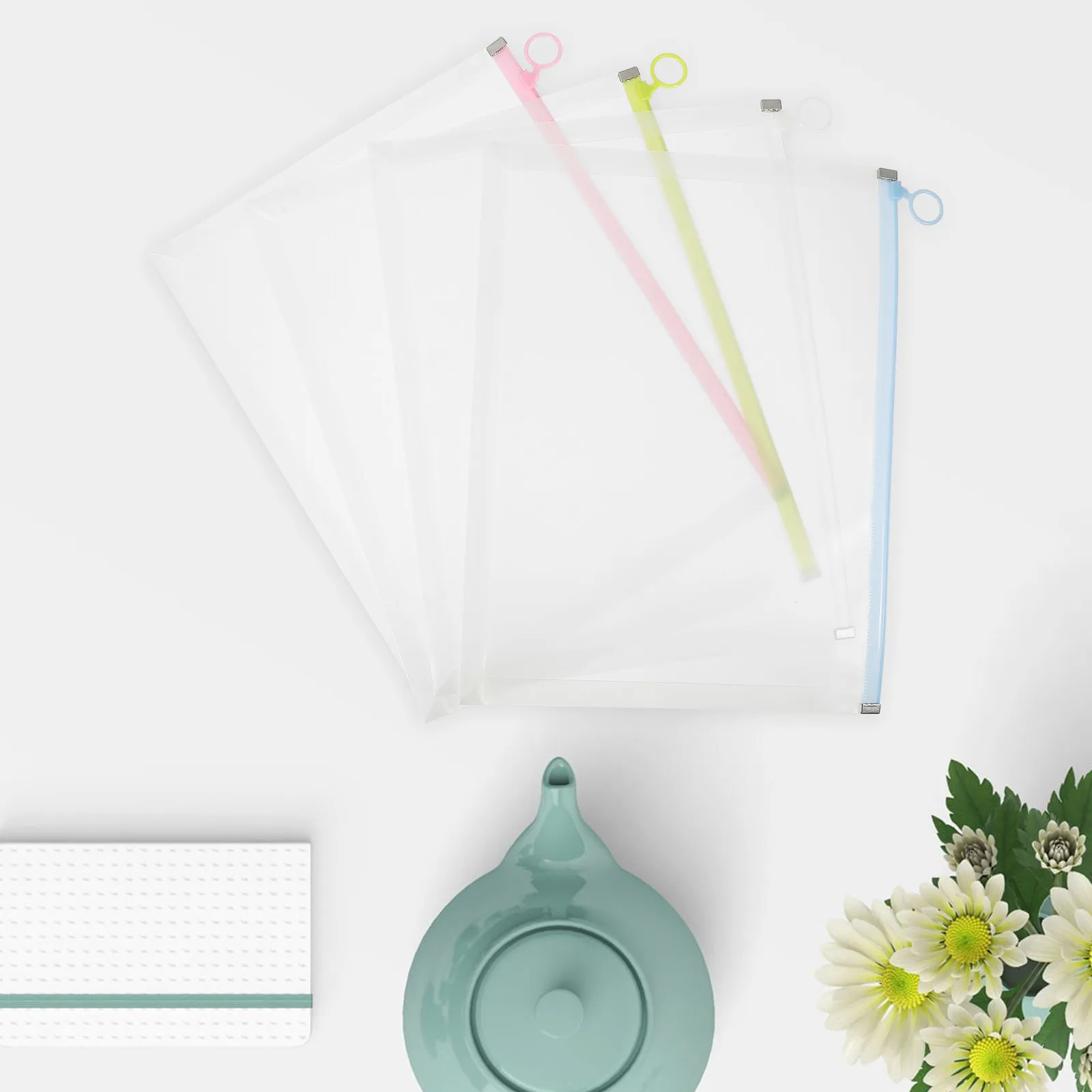 4Pcs A4 투명 PP 파일 보관 가방 사무실 가정용 문서 정리함 두꺼운 투명 파일 포켓 영수증 바우처 용지