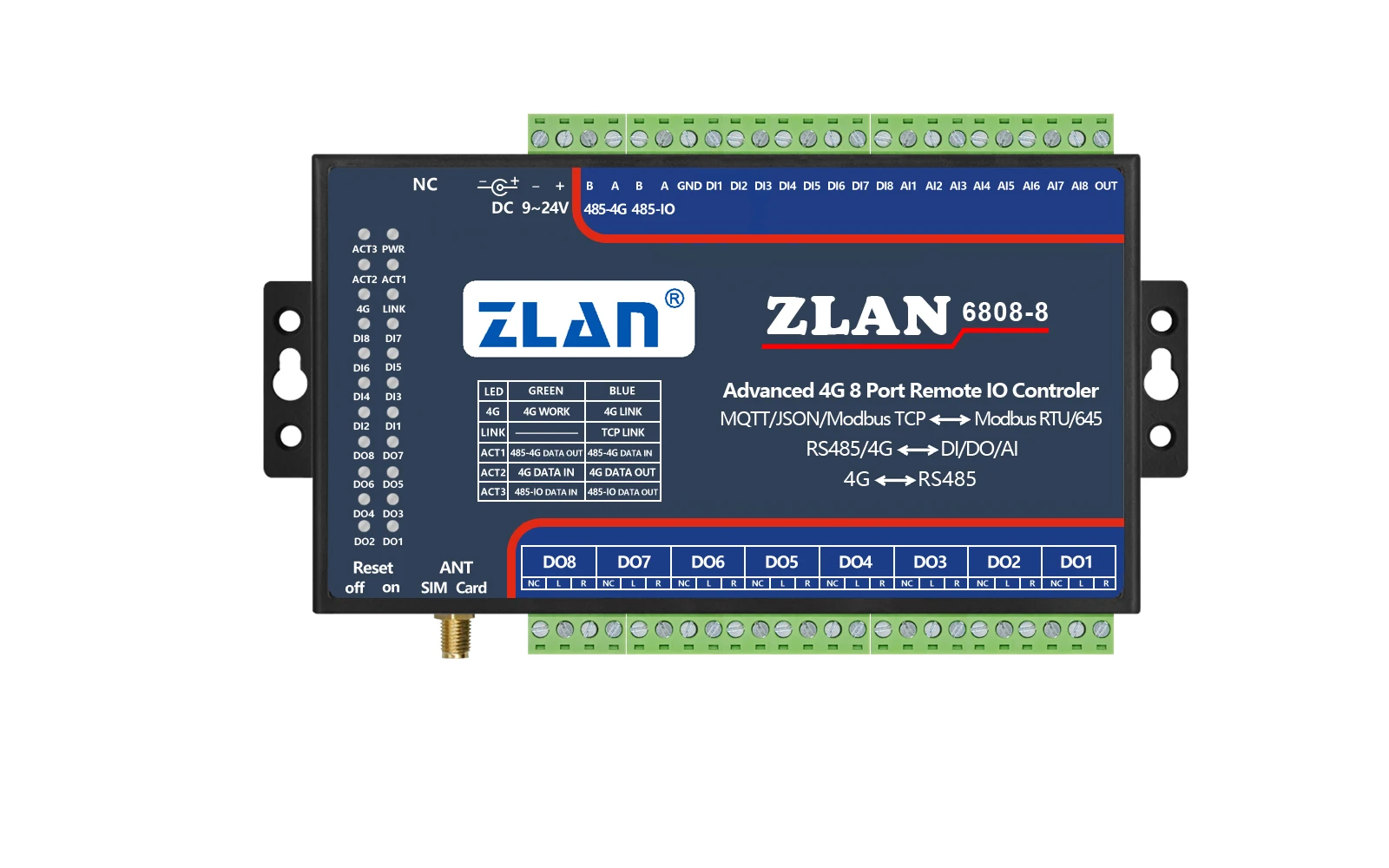 

8-канальный модуль мод-шины TCP I/ O 4G Ethernet RJ45 Remote IO Controller A/D ZLAN6808-8