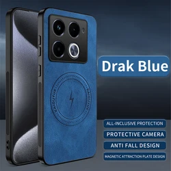 Luxury Leather Skin Magnetic Protective Back Cover Case for Infinix Note 50 Pro 4G (Blue)