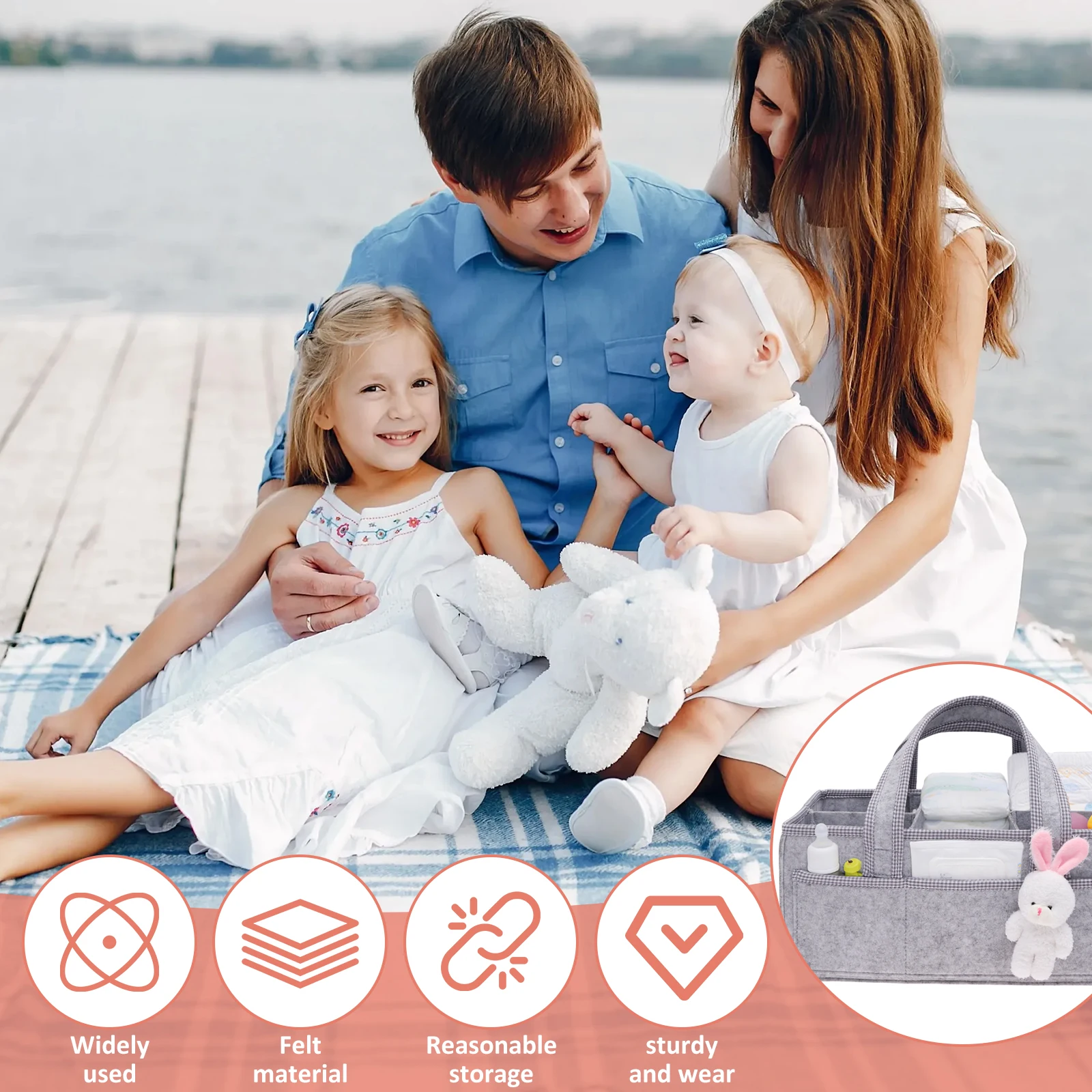 Baby Diaper Caddy Felt Baby Diaper Organizer with 5 Compartments Portable Nursery Storage Basket Nappy Diaper Changing Organizer