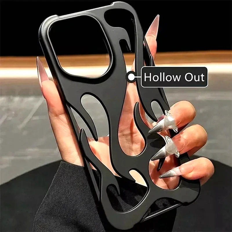 Luxury Air Soft Heat-Dissipating Bumper Phone Case with Matte Hollow Flame Design