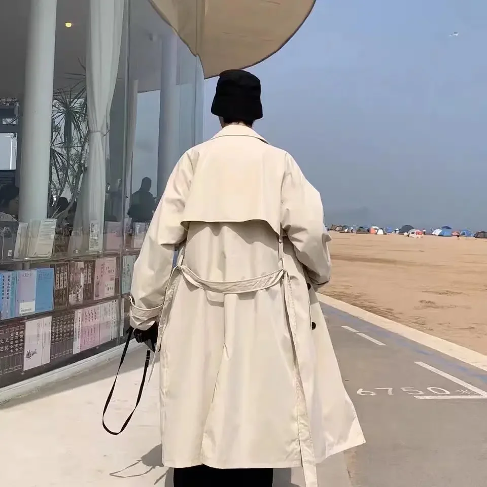Autumn Medium-length Woolen Overcoat Men's Knee-length Thickened Windbreaker Hong Kong Style Jacket Warmth Coat Waterproof Windbreaker Jacket Casual Men Jacket