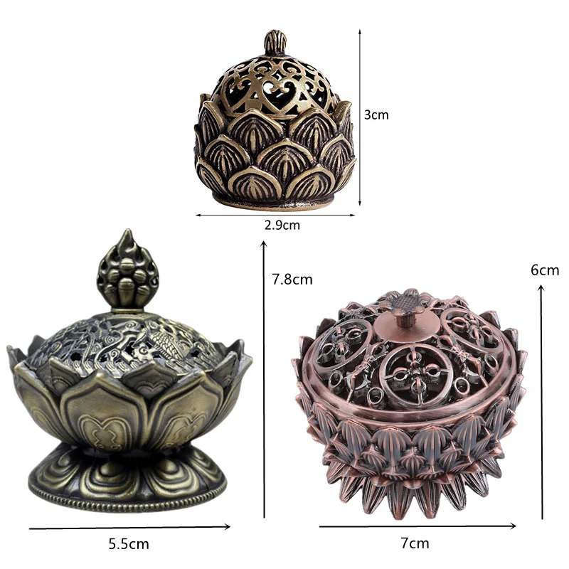 Lotus Flower Incense Burner Buddhism Buddha Holder Brass Mini Sandalwood Censer Incense Metal Craft Home Office Decoration images - 6