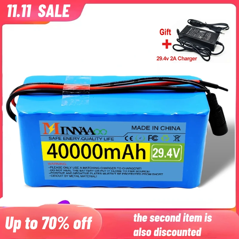 

Minnaao 24V 30Ah Electric Bike Moped 7S3P 18650 Li-ion Battery Pack 29.4V 4Ah Electric Scooter Li-Ion Battery Pack + 2A Charger