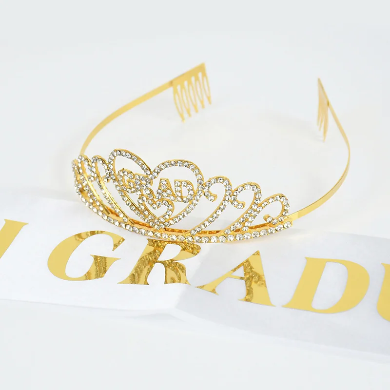 2024 graduierte Satin Schärpe Glitzer Krone für Abschluss feier Dekoration Luftballons Foto kabine Requisiten Bachelor abgestufte Lieferungen – Detail 7