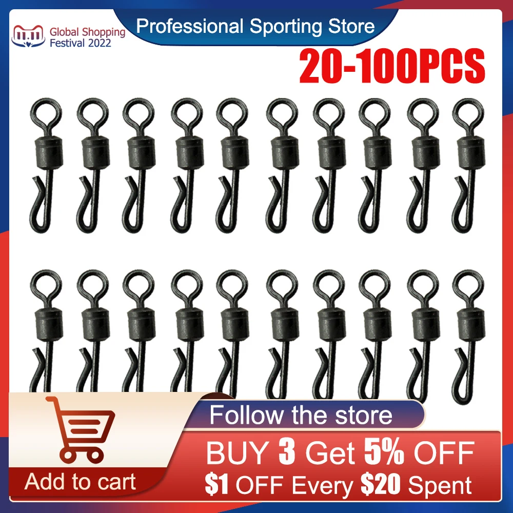 Fishing swivels rolling quick change swivels size 4 snap connectors carp fishing terminal tackle 20/50/100pcs