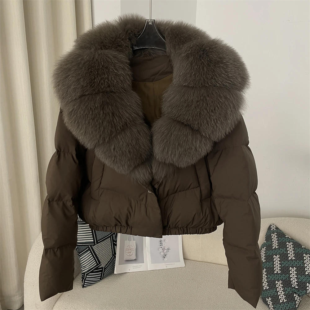 Down Jacket Women Short Puffer Jacket Thick New Big Natural Real Fox Fur Coat  Autumn Winter Female White Duck Down Coat Feather 2