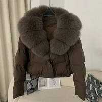 Down Jacket Women Short Puffer Jacket Thick New Big Natural Real Fox Fur Coat  Autumn Winter Female White Duck Down Coat Feather 2