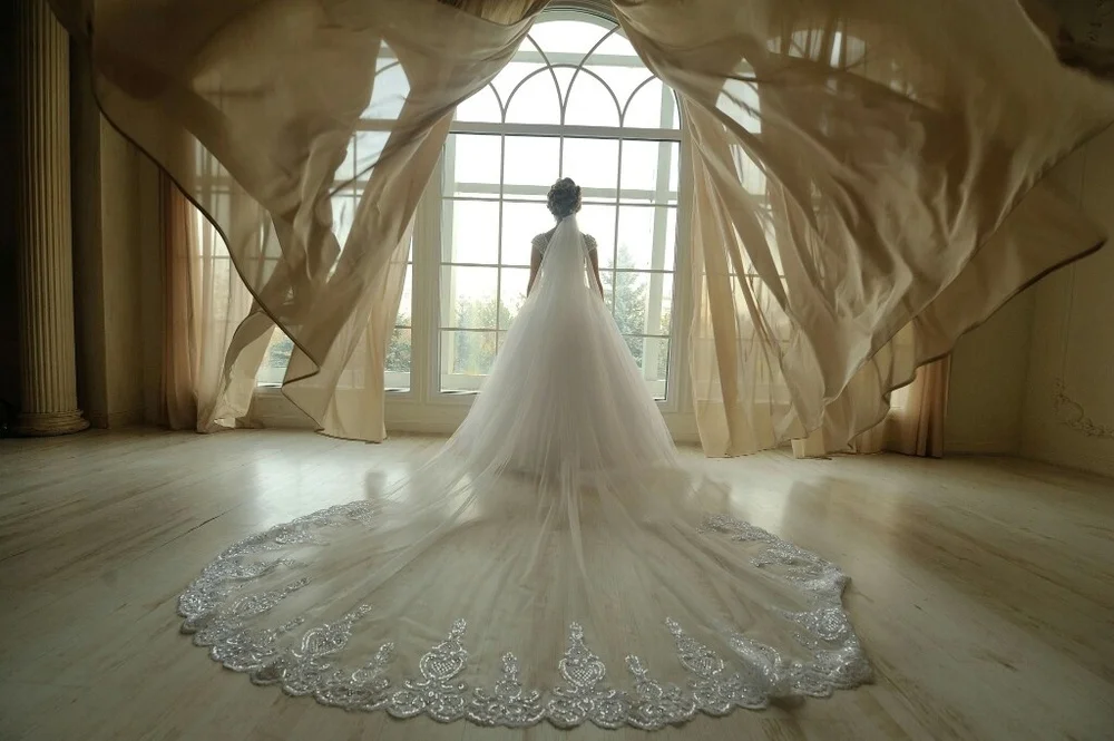 

white lvory Crystals Bridal Wedding Veil velo de novia Cathedral Long 1 T With Comb brautschleier 3 M