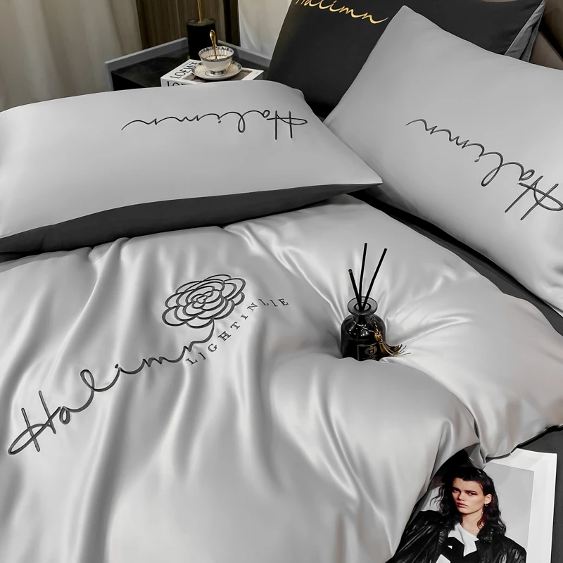 Luxury Floral Embroidered Bedding Sets Modern Comfortable Duvet Cover Comforters Covers with Pillowcase for Hotel Bedroom Decor 5