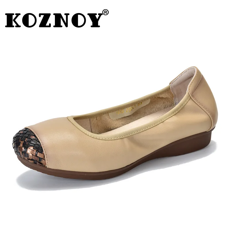 

Koznoy 2.5cm Weave Suede Genuine Leather Leisure Moccasins Fashion Women Shallow Round Toe Soft Soled Flats Summer Comfy Shoes