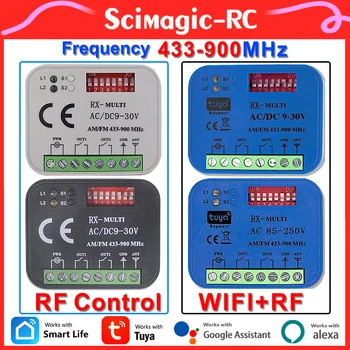 투야 와이파이 및 RF 제어 스위치, 433-900MHz, AC/DC 9-30V, 85-250V, 2CH 차고 스마트 홈 리시버, 스마트 라이프 알렉사 구글 홈