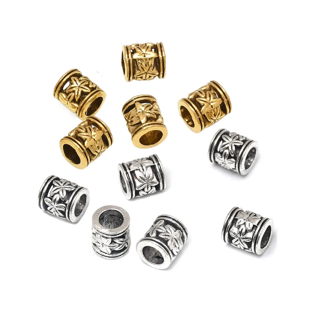 30 Stück Modische Röhrenperlen aus Legierung 6x6,7mm Antiksilber Großloch-Abstandsperlen für Halsketten, Armbänder, Schmuckherstellung