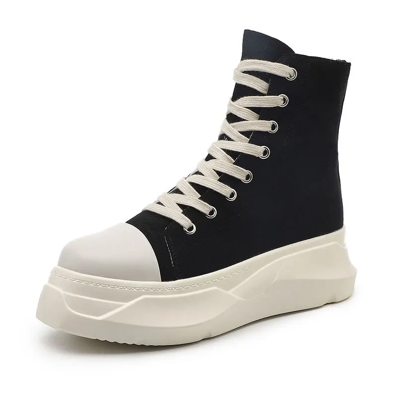 

Owen Seak Women Canvas Shoes Luxury Trainers Platform Boots Lace Up Sneakers Casual Summer Zip High-TOP Black Shoes