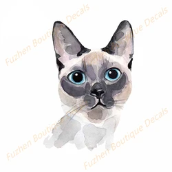 Fuzhen – décalcomanies en vinyle, accessoires extérieurs, chat siamois aquarelle avec yeux bleus, autocollants de voiture, matériau en vinyle familial 