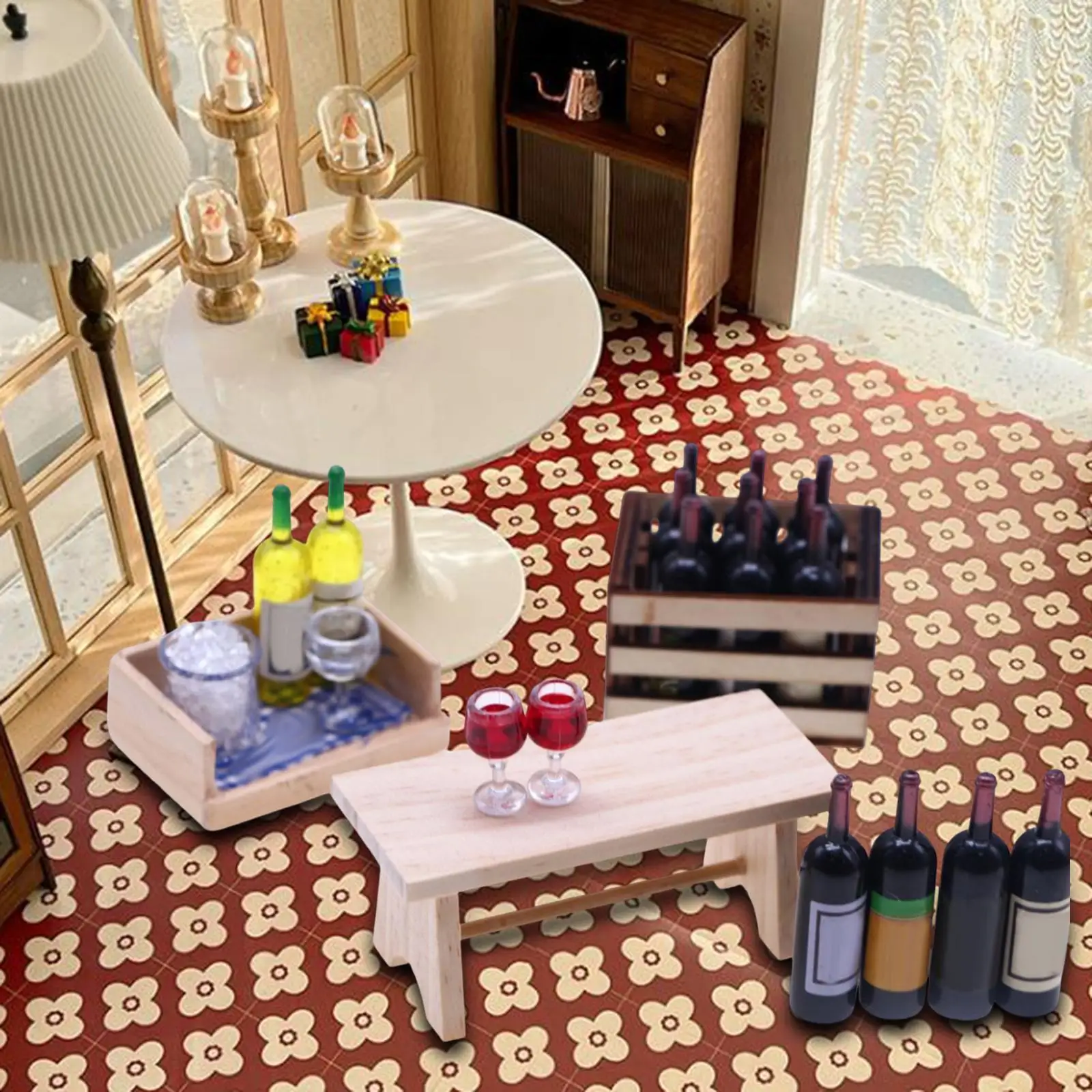 

Миниатюрный чайный столик 1:12, миниатюрная мебель 1/12, деревянный кукольный домик, чайный столик для спальни, декоративные аксессуары, украшение