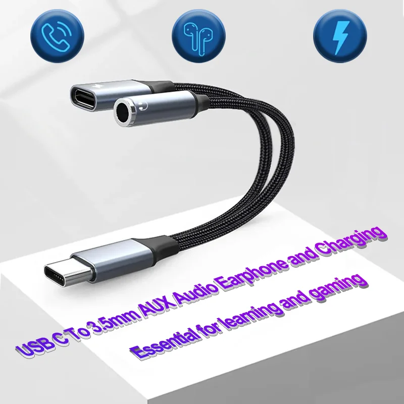 2 в 1 USB C адаптер для 3,5 мм AUX аудио наушников кабель для Xiaomi Redmi Huawei Samsung OPPO Тип C PD 30 Вт зарядный кабель с оплеткой