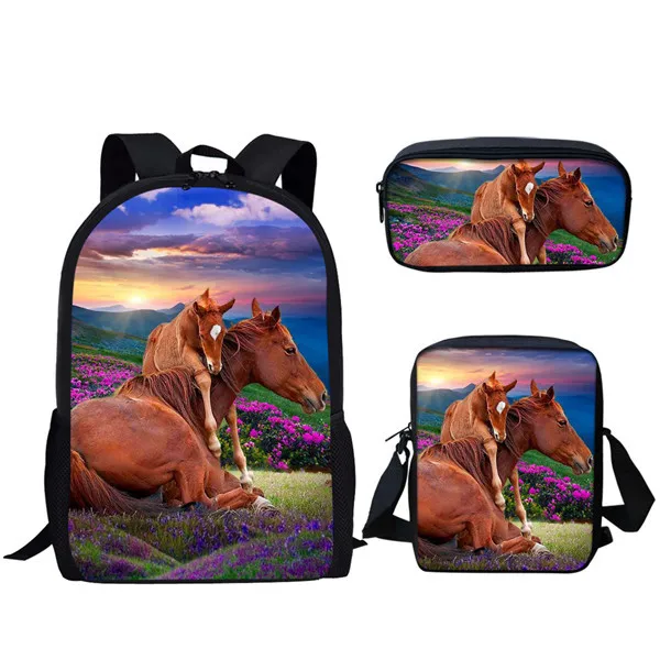 Cartoon Novelty Horse Backpacks bags 3pcs/Set Backpack 3D Print School Student Bookbag Laptop Daypack Shoulder Bag Pencil Case