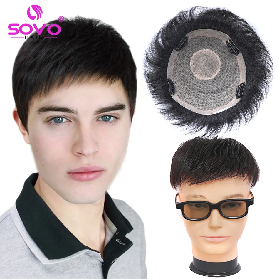 machine-injection-clip-in-human-hair-toupee-hairpiece-natural-black-pu-wigs-for-man-chinese-virgin-hair-for-hair-loss-of-men