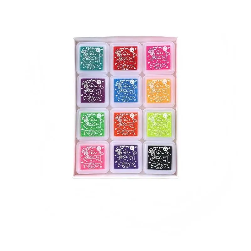 12개 세트 4x4cm 핑거 페인팅(컬러 잉크+16개 드로잉 카드) 컬러 스탬프 문구 학용품