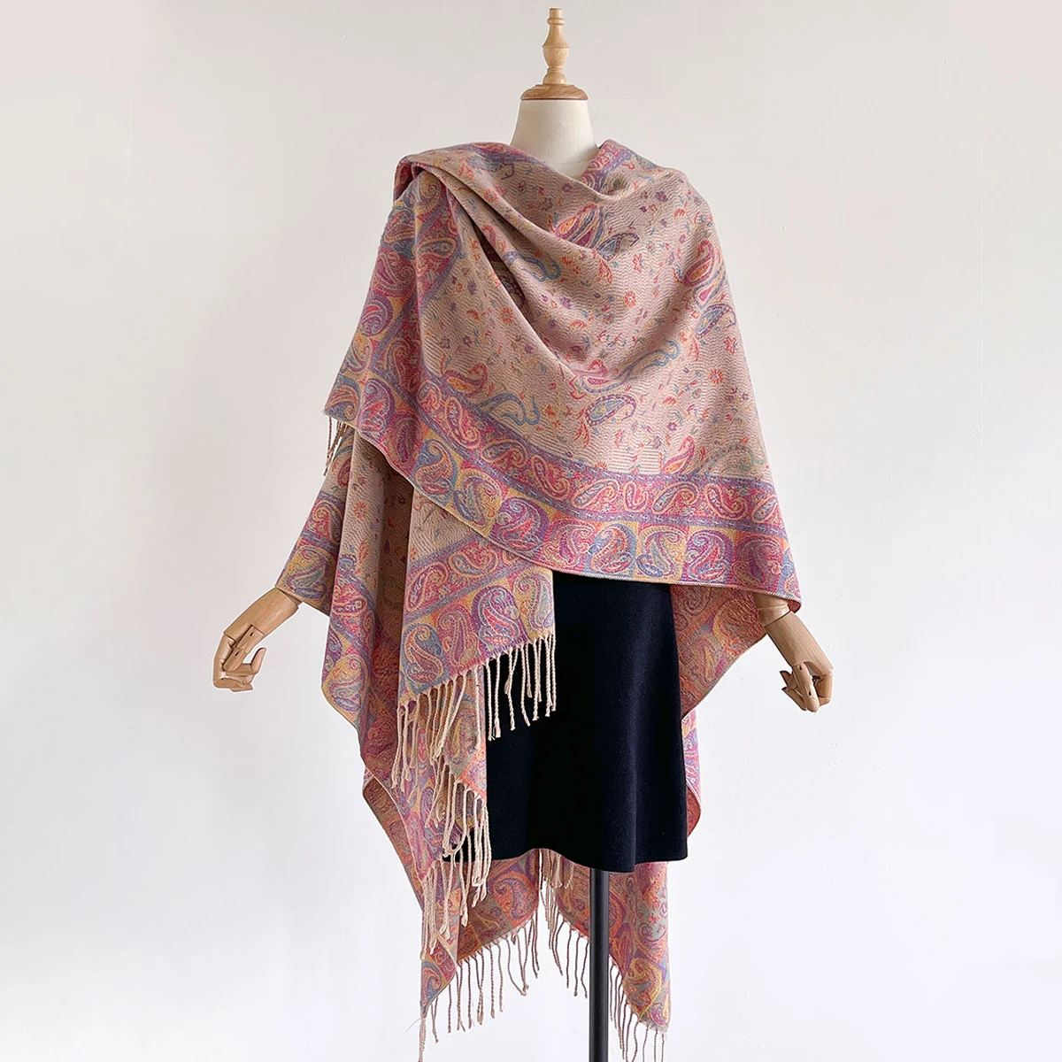 Winter Women Warm Slit Large Shawl Double Sided Paisley Jacquard Thickening Blanket Luxury Scarf Female Pashmina Keep Warm Cloak