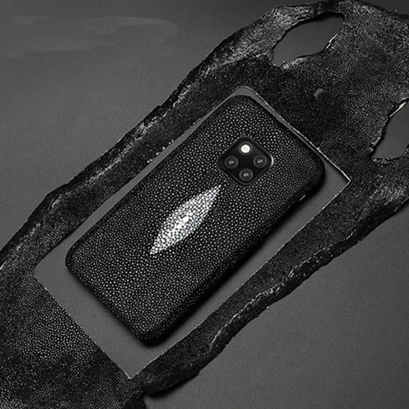 

Чехлы для Huawei Mate 20 Pro, чехол из натуральной кожи, стинсера, рыбьей кожи, чехол для Huawei Mate 20, роскошный кожаный черный чехол-накладка