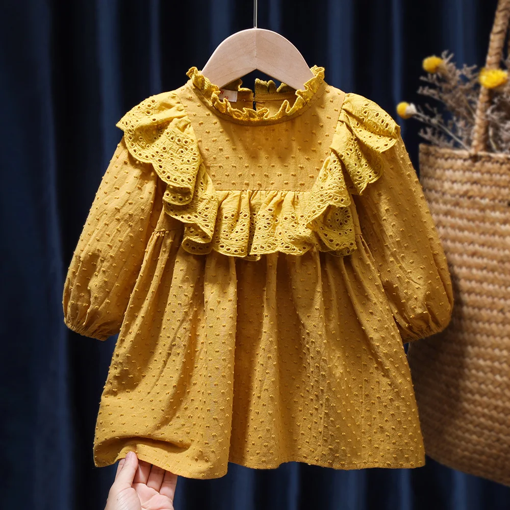 

Girls Dress Spring Autumn 2023 New Korean Edition Kid Mid Length Long Sleeved Princess Skirt Casual Fashionable Children's Wear