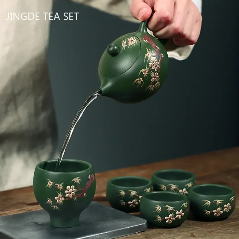 180ml Chinese Yixing Purple Clay Teapot Handmade Green Mud Xishi Kettle Zisha Filter Beauty Tea Infuser Tea Ceremony Accessories