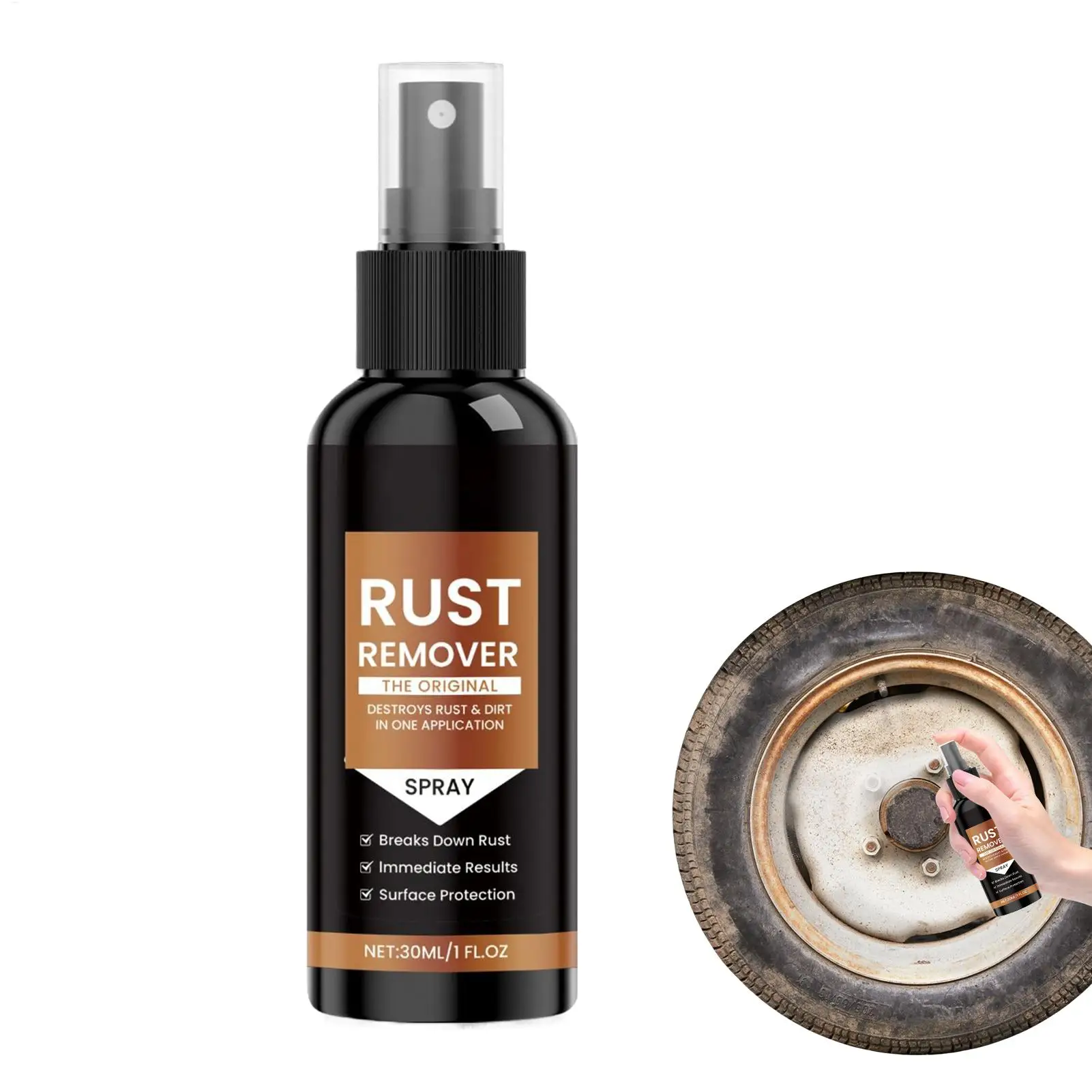 Car Rust Remover Rust Remover Spray Fast-Acting Long-Lasting Concentrated Effective 1 Fl.oz Instant Solution for Garage Workshop