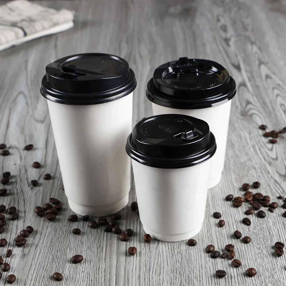 

50pcs Disposable Coffee Cups Insulation Takeaway Double-layer Paper Cup with Lid (8oz, 280ml) Plastic Cups Boba Cup
