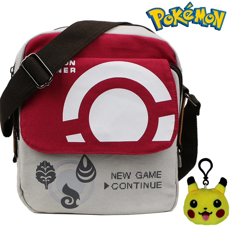 

Baokemeng Picachu Male Student Canvas Messenger Bag Game Machine Ns Leisure Trend Gift Cartoon Spirit Ball Shoulder Bag