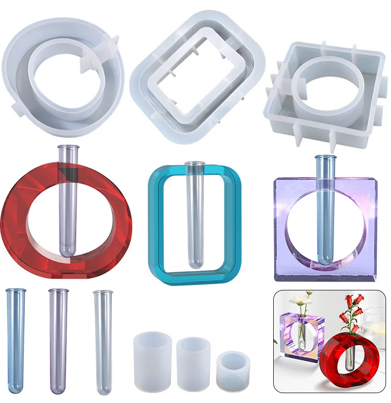 Plaster Tube Vase Mold DIY Crystal Epoxy Resin Hydroponic Plant container Silicone Mould Flower Breeding Station Molds Supplies silicone mold