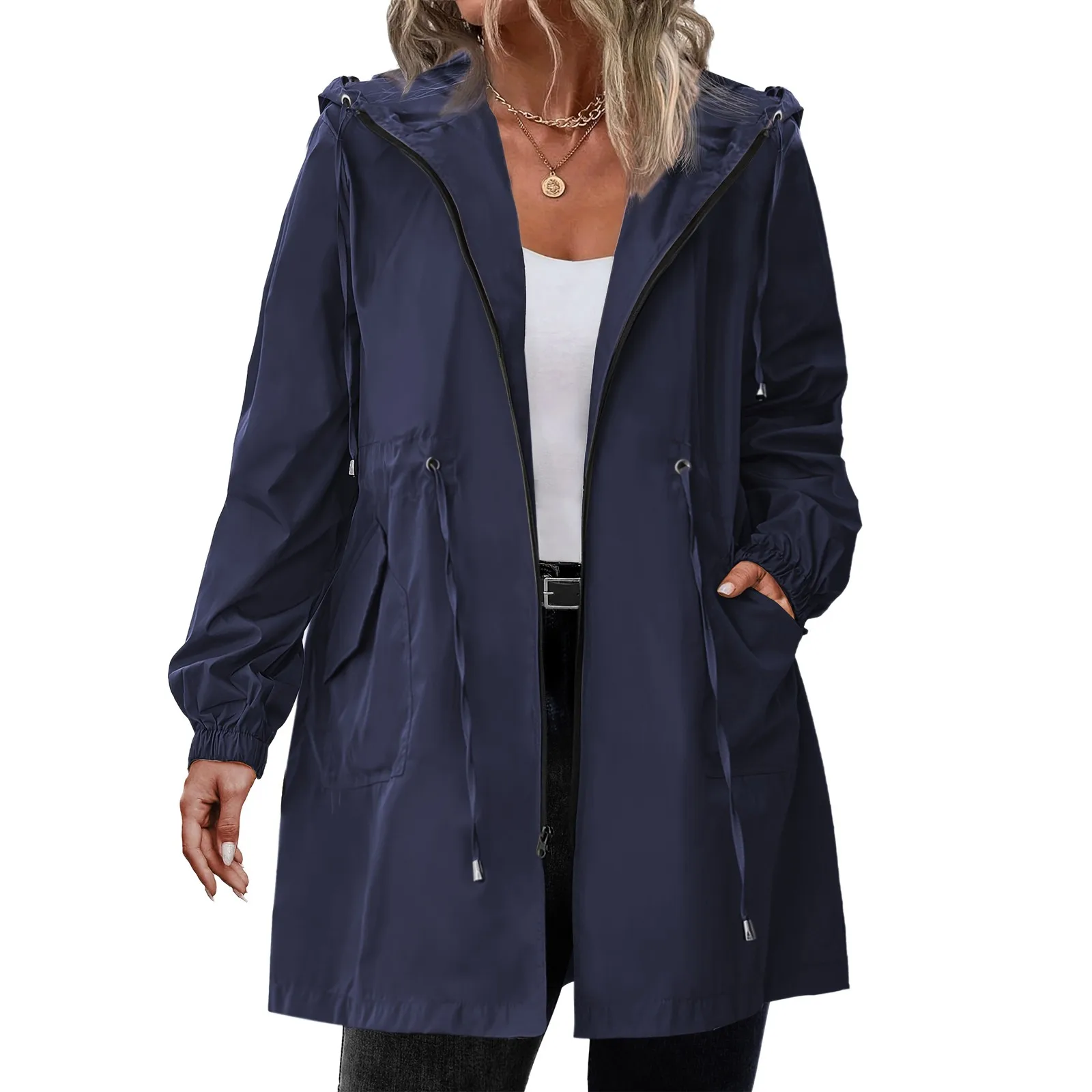 Women Trench Coat New Spring Autumn Jacket Casual Long Sleeve Hooded Mid Long Windbreaker Female Overcoat High-Quality Coats