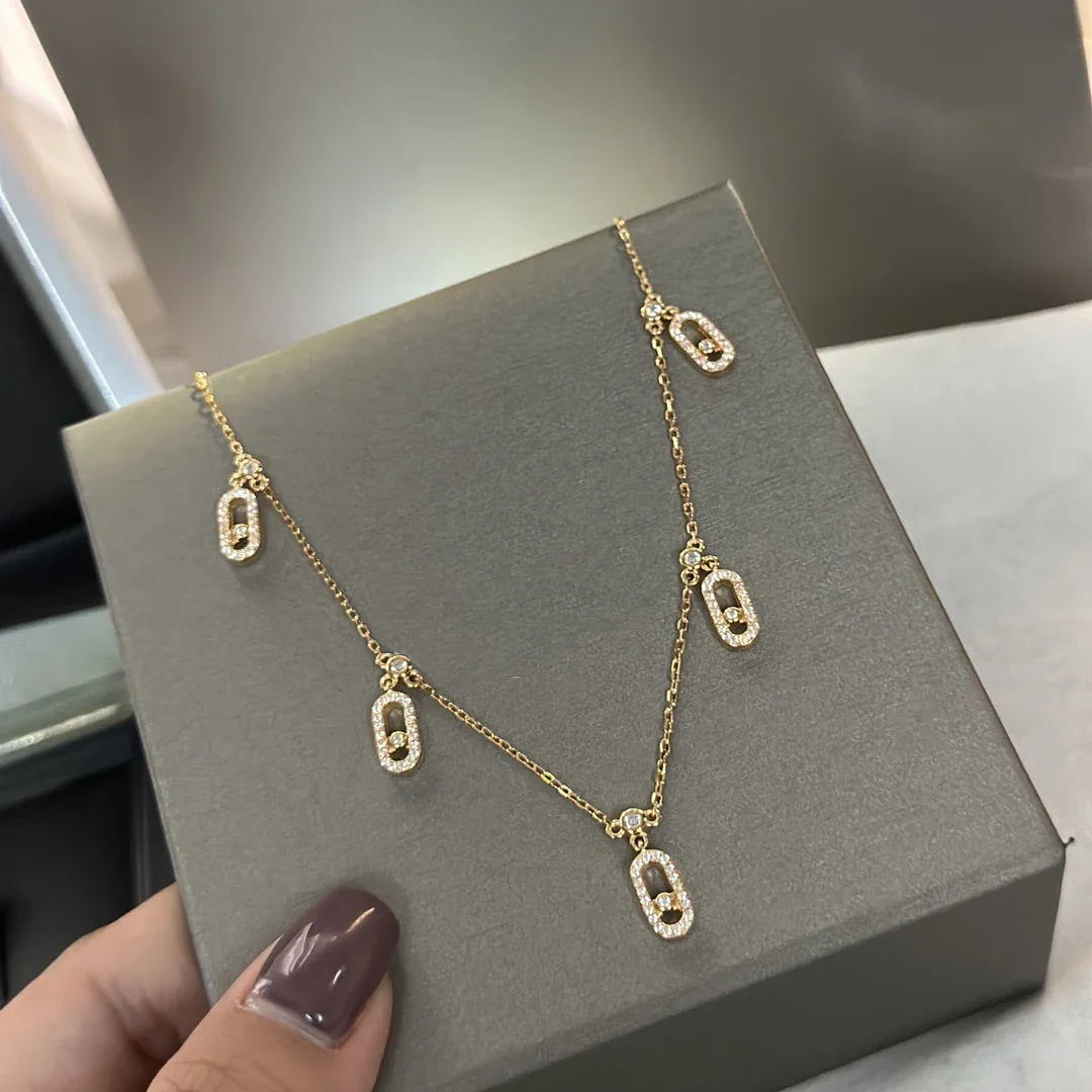 

925 Sterling Silver Full Diamond Zircon Five Pendant MOVE Necklace Women's Senior Wedding Engagement Luxury Jewelry