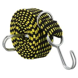 Elastic Rubber Luggage and Bicycle Tie-Down Strap with Hooks (Black-yellow-1M)