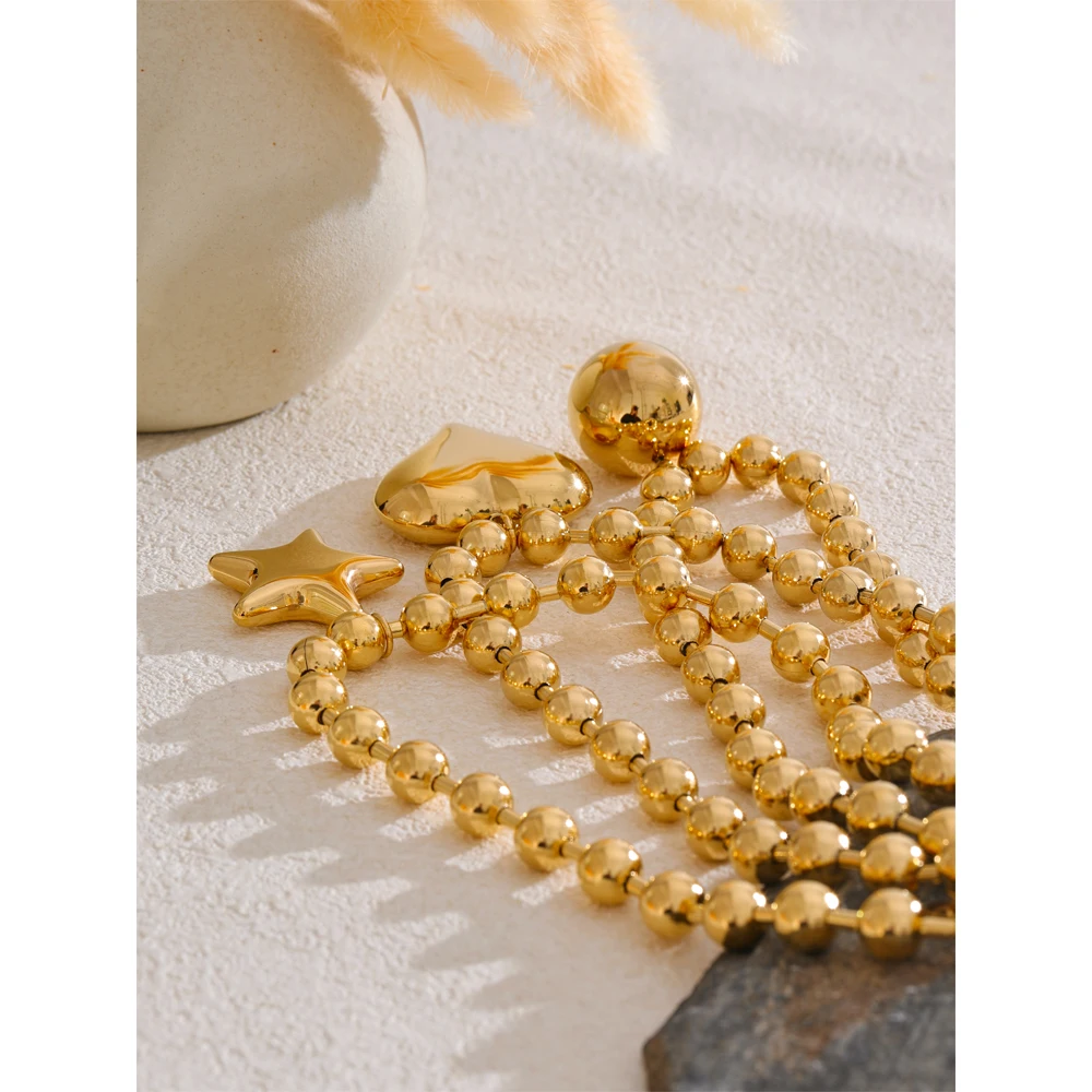 Yhpup Beads Chain Necklace Stainless Steel